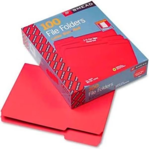 Smead® File Folders, 1/3 Cut Top Tab, Letter, Red, 100/Box, Smead, Mfr#: 12743